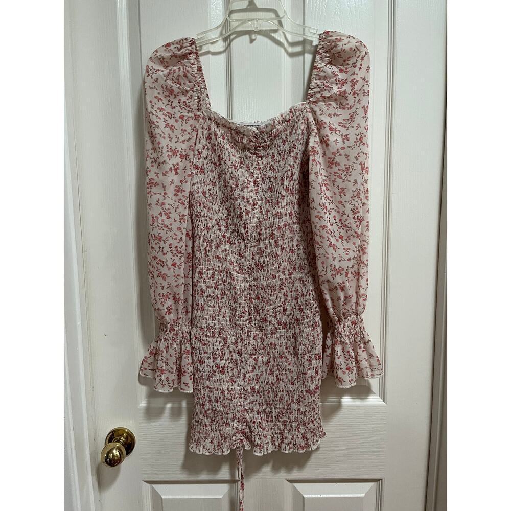 Princess Polly Azure Smocked Floral Square Neck Rouched Mini Dress 4 Cottagecore - Picture 4 of 9